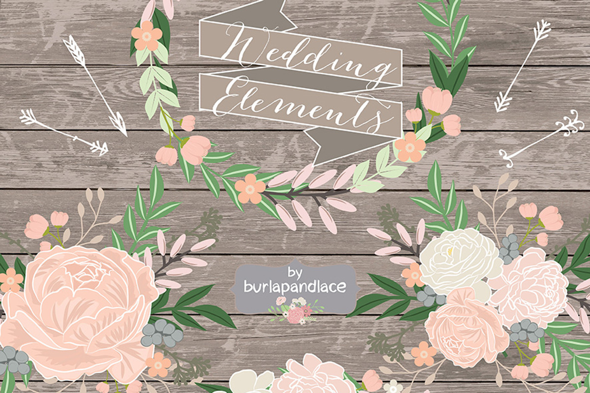 Vector rustic floral wedding element, an Illustration by burlapandlace