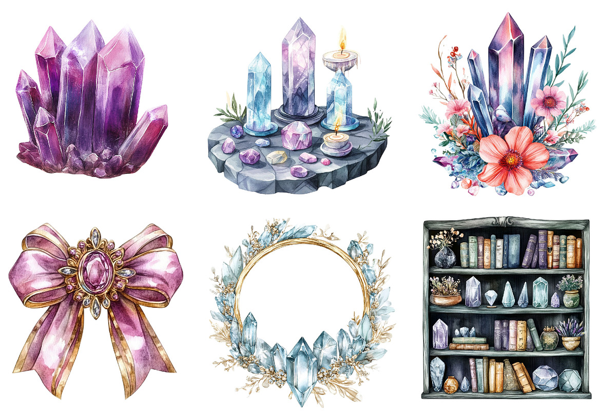 Watercolor Crystals Lover Clipart, an Illustration by Designking (Photo 2 of 5)