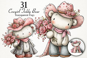Cute Cowgirl Teddy Bear PNG Clipart, a Seasonal Illustration by RobertsArt