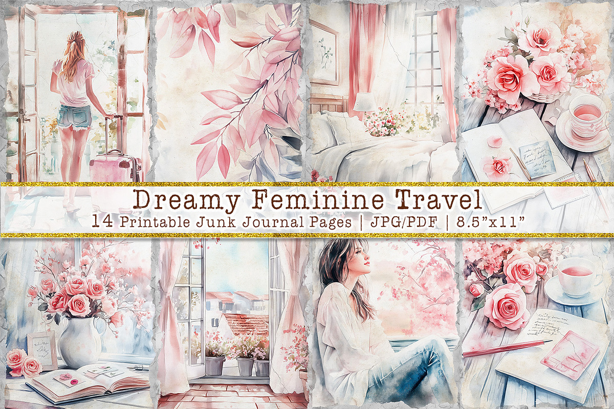 Dreamy Fiminine Travel Junk Journal, a Decorative Illustration by V Design Creator (Photo 1 of 12)