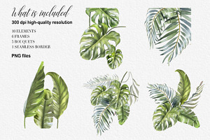 Tropical Leaves Clipart. Watercolor