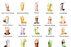 Watercolor Milkshake Clipart, Drinks