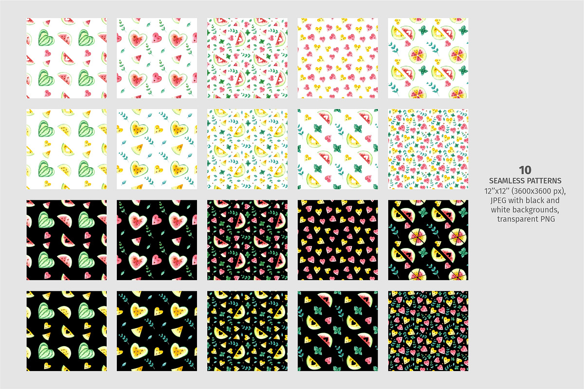 Watermelons Clipart & Patterns, a Food Illustration by Valin Malin (Photo 6 of 14)