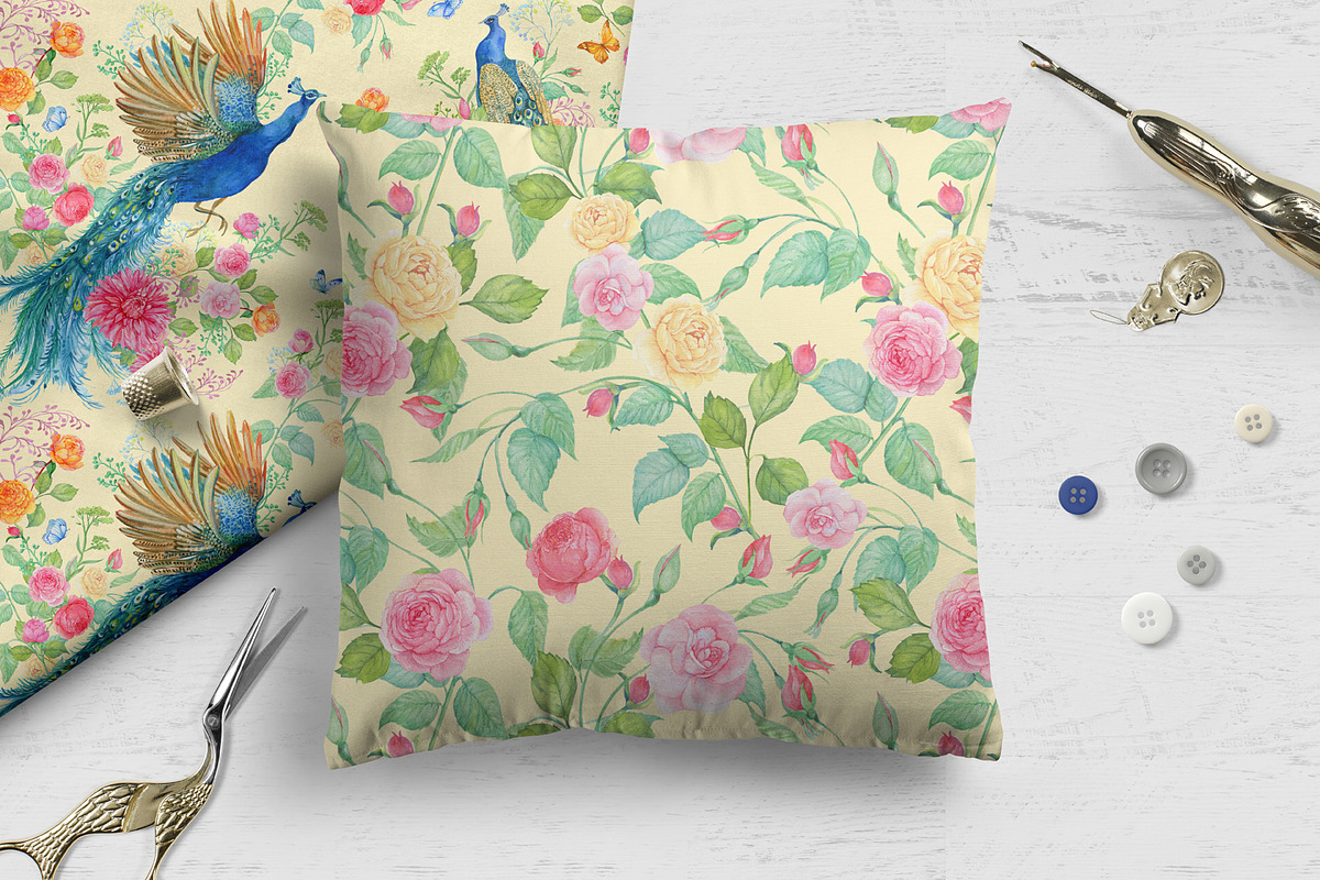 Seamless patterns .Peacocks  Flower, a Pattern Graphic by MitrushovaArt (Photo 6 of 10)