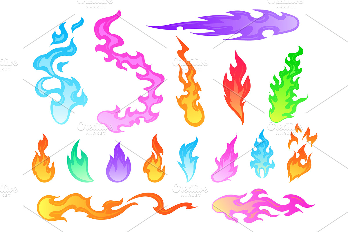 Cartoon magic flames. Blue fire, an Illustration by Stock-Smart-Start