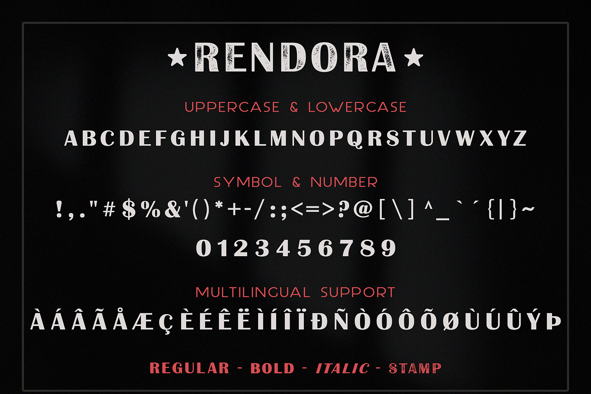 Rendora - Vintage Stamp Sans Serif, a Sans Serif Font by GlitzyGrapix (Photo 12 of 12)
