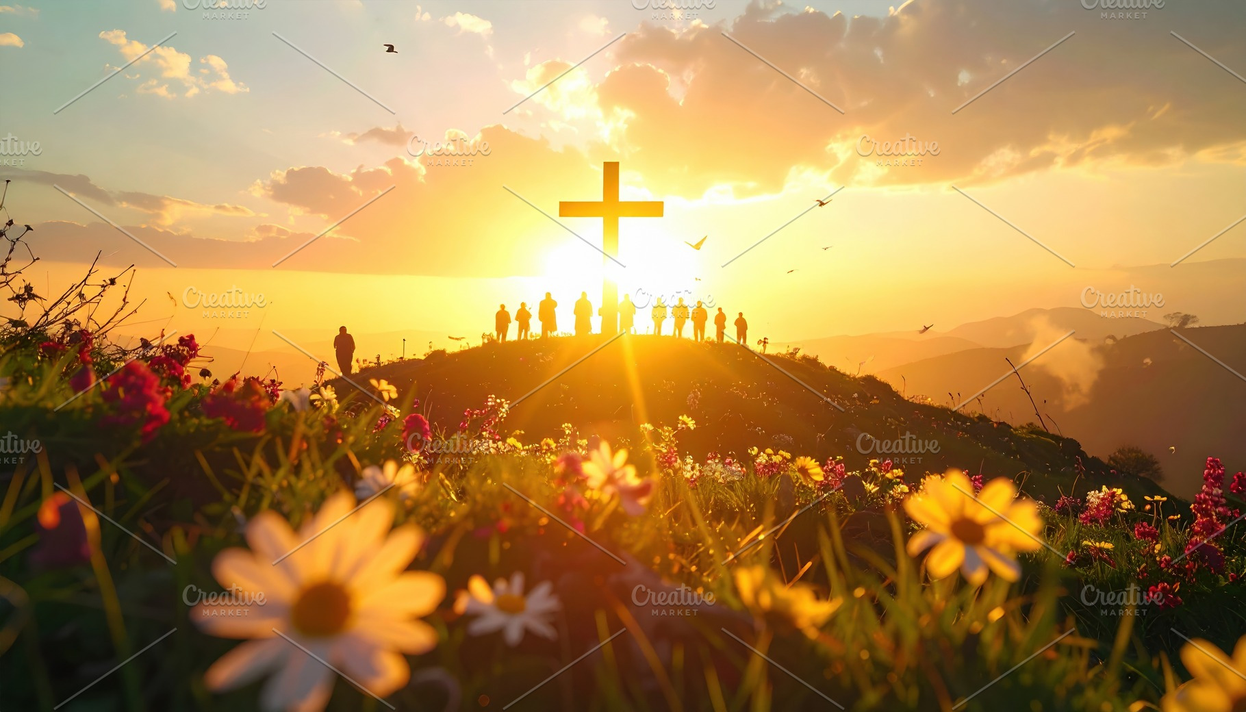 People standing by a cross at sunrise, a Person Photo by Igor Tichonow