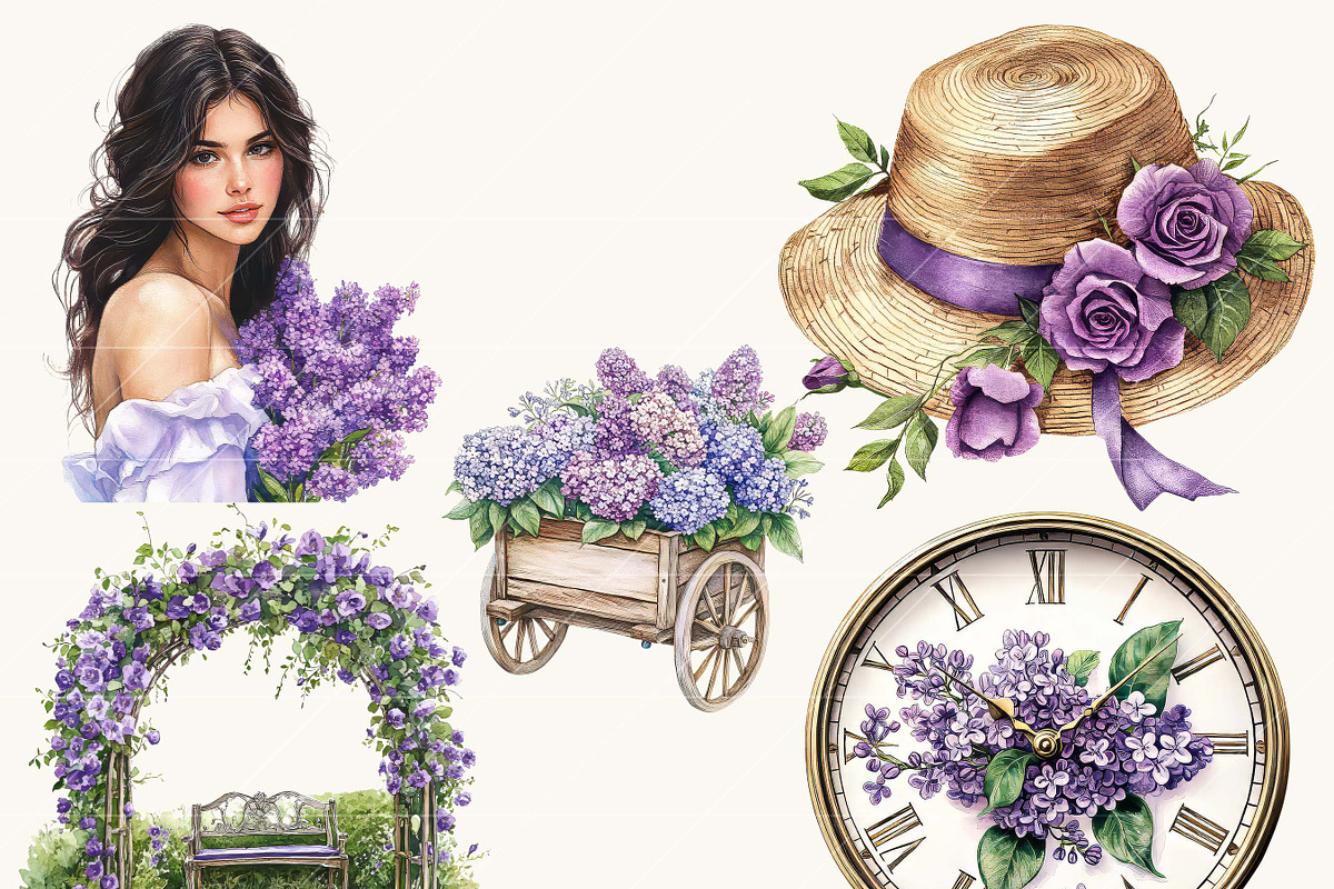 Watercolor Victorian Flowers Clipart, a Person Illustration by BusyDaydesign (Photo 6 of 9)