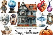 Watercolor Creepy Halloween Clipart, an Illustration by Craft Nest (Thumbnail 1 of 6)