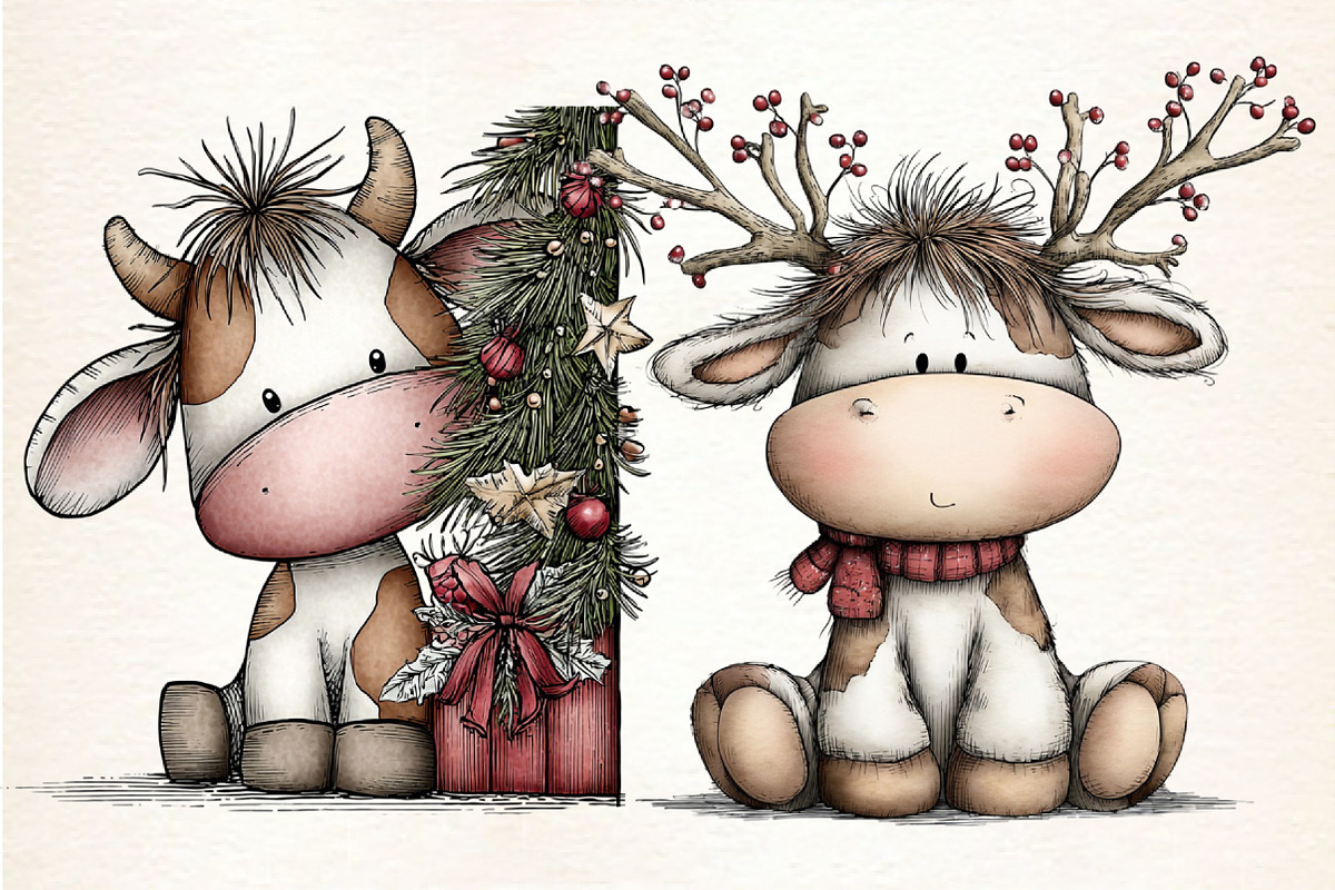 Whimsical Christmas Cow Clipart, an Illustration by Dream Creation (Photo 5 of 8)