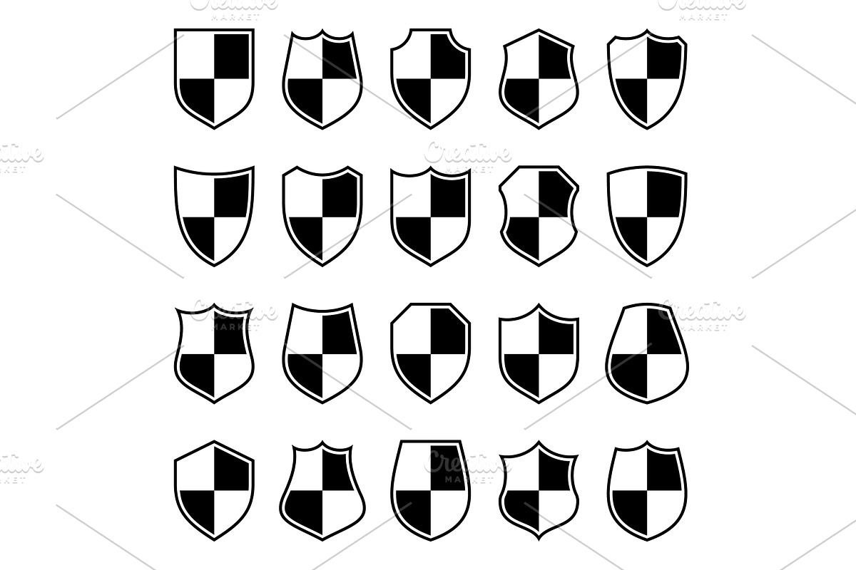 Set of various vintage shield icons, an Object Illustration by 32pixels