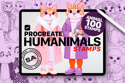 100 Procreate Stamps Humanimals