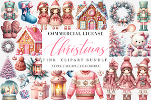 Watercolor Exquisite Pink Christmas, an Illustration by SinaCreation
