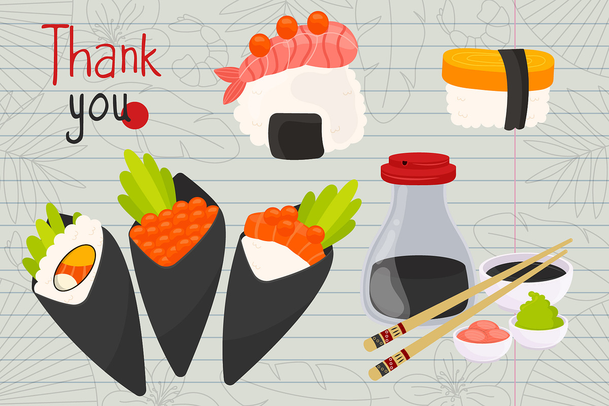 Collection Cute Sushi Illustrations, a Food Illustration by ArtVarStudio (Photo 3 of 3)