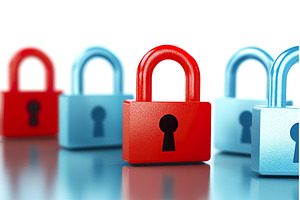 Red padlock security standing out, a Technology Photo by Lermont51
