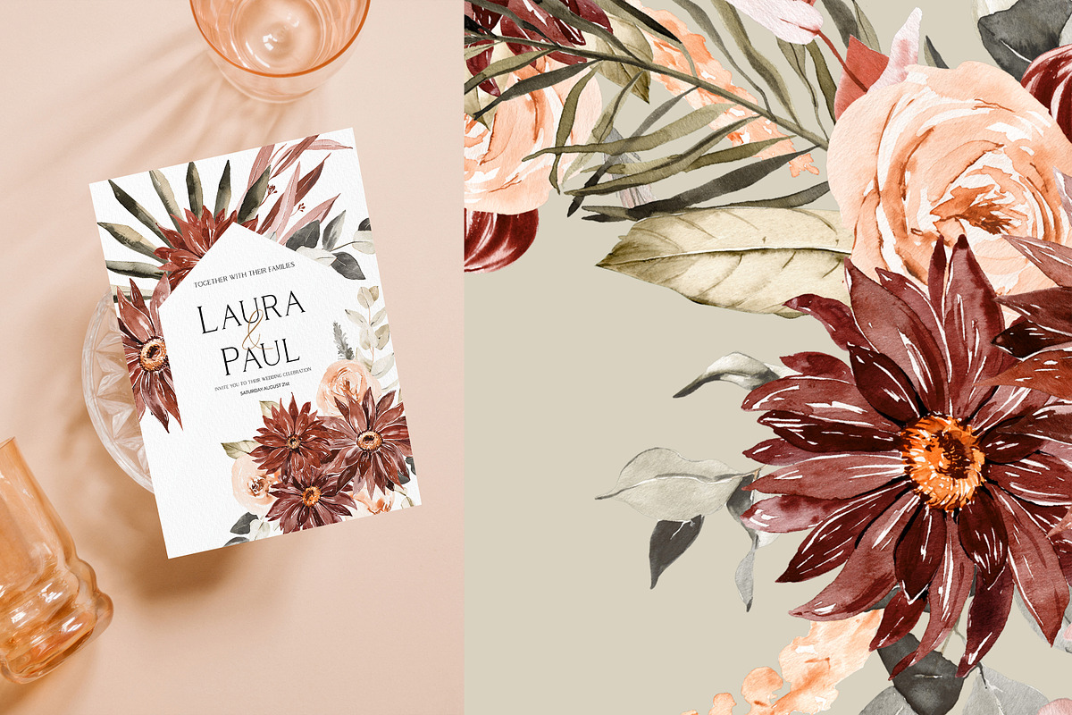 Burgundy Dahlia Fall Collection, an Illustration by Olga Koelsch (Photo 2 of 16)