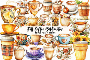 Fall Coffee Sublimation Bundle PNG, an Illustration by Libby Wishes
