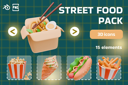 Street Food 3D Icons Illustration, a Food & Drink 3D Model by KetrinDesigner