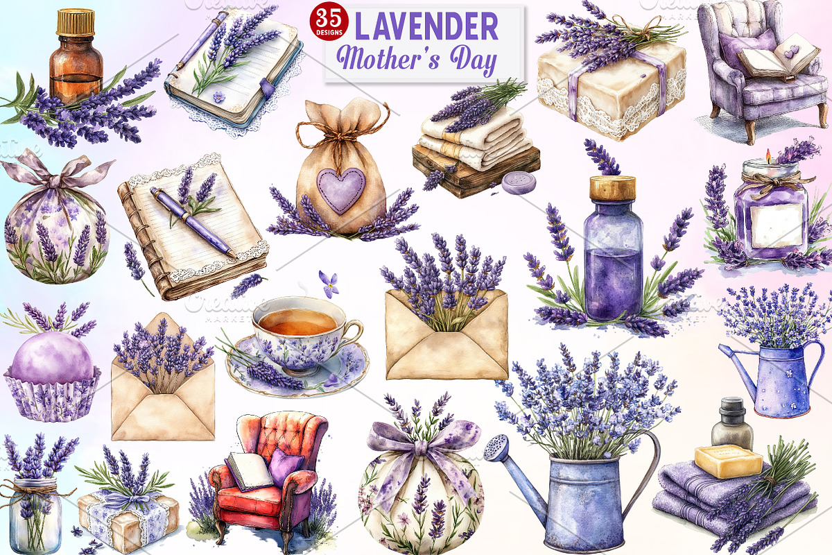 Lavender Mother’s Day Clipart, an Illustration by Watercolor design (Photo 1 of 10)