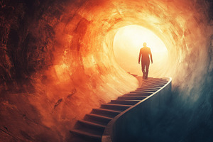 A lone figure ascends a spiral stair, a Person Photo by MistyDay