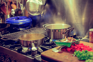 Cooking at home featuring pans, vegetables, and shitake, a Food & Drink Photo by Patricia Hofmeester
