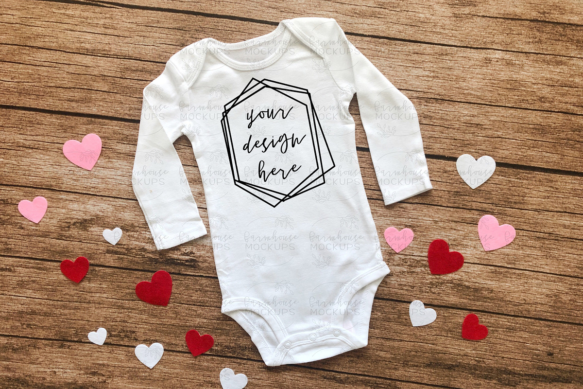 Baby Long Sleeve Onesie Mock Up, a Shirt Mockup by Affinity Grove (Photo 7 of 11)