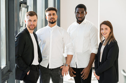 Portrait of young multiracial office, a Photo by borodai94