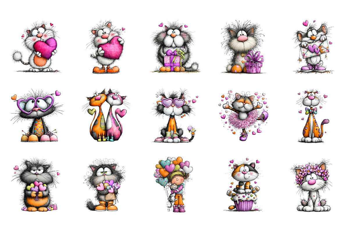 Valentine Cat Clipart Bundle, an Illustration by CreationArt (Photo 2 of 5)