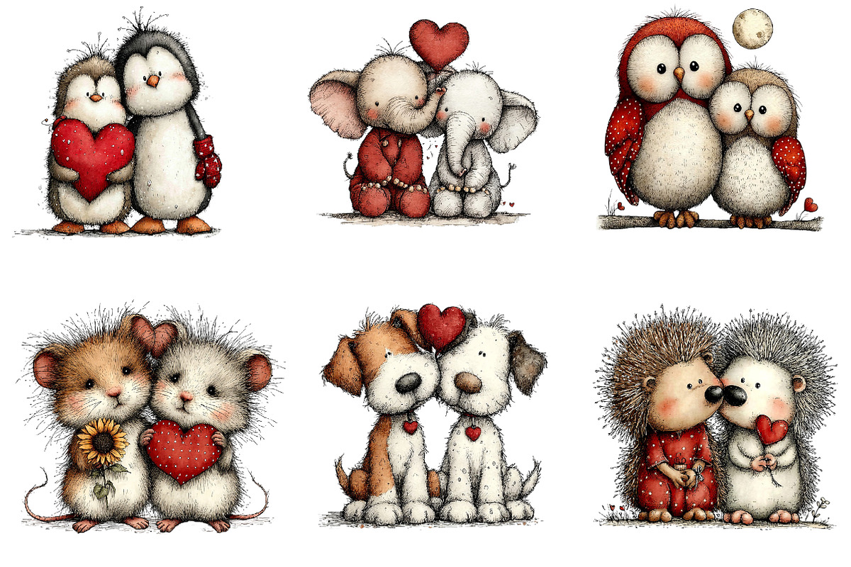 Valentine's Couple Animals Clipart, an Illustration by Dream Creation (Photo 5 of 7)