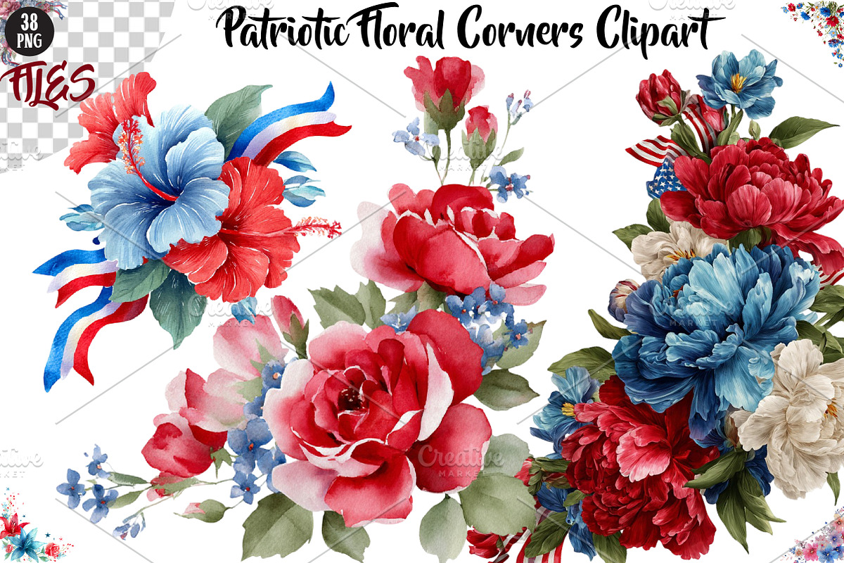 Patriotic Floral Corners Clipart, a Seasonal Illustration by CreationArt (Photo 1 of 5)