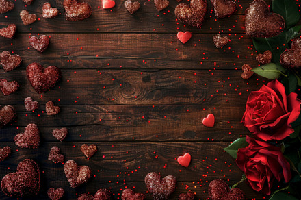 Top view shiny glitter hearts and re, a Background Photo by Pixeness