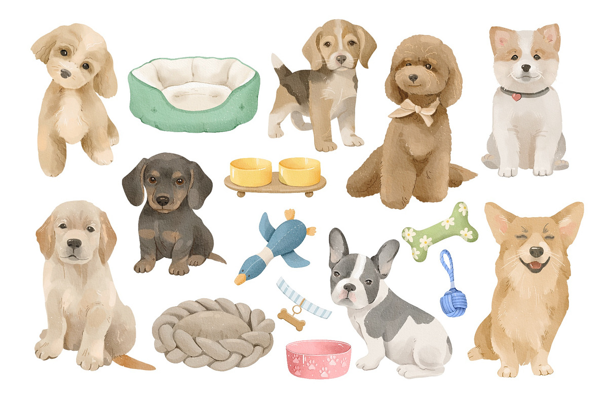 Watercolor Breeds Dogs Clipart, an Animal Illustration by ArtGiftsStudio (Photo 2 of 5)