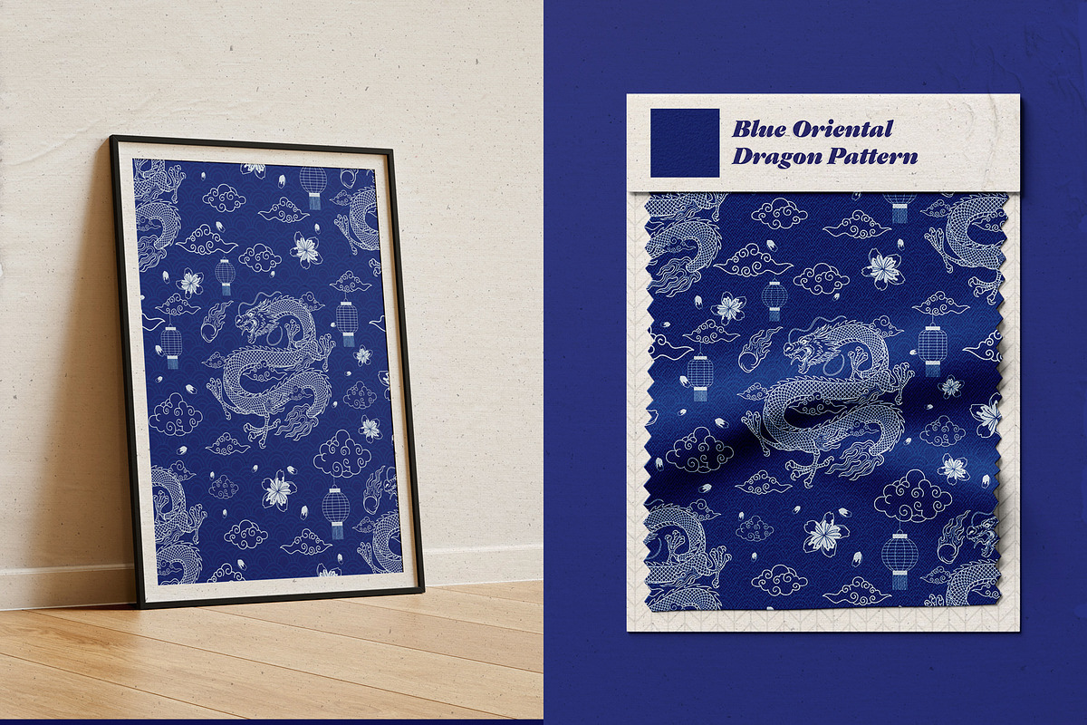 Blue Oriental Dragon Pattern, a Pattern Graphic by bazzier_graphik (Photo 4 of 5)