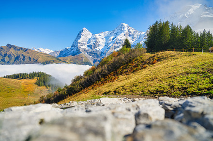 Mountain scenery in the Swiss Alps., a Background Photo by Landscape and travel