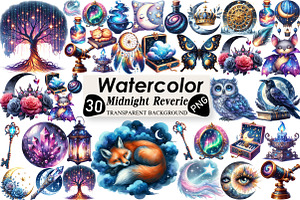 Midnight Reverie Clipart PNG, an Illustration by Black Bird Studio