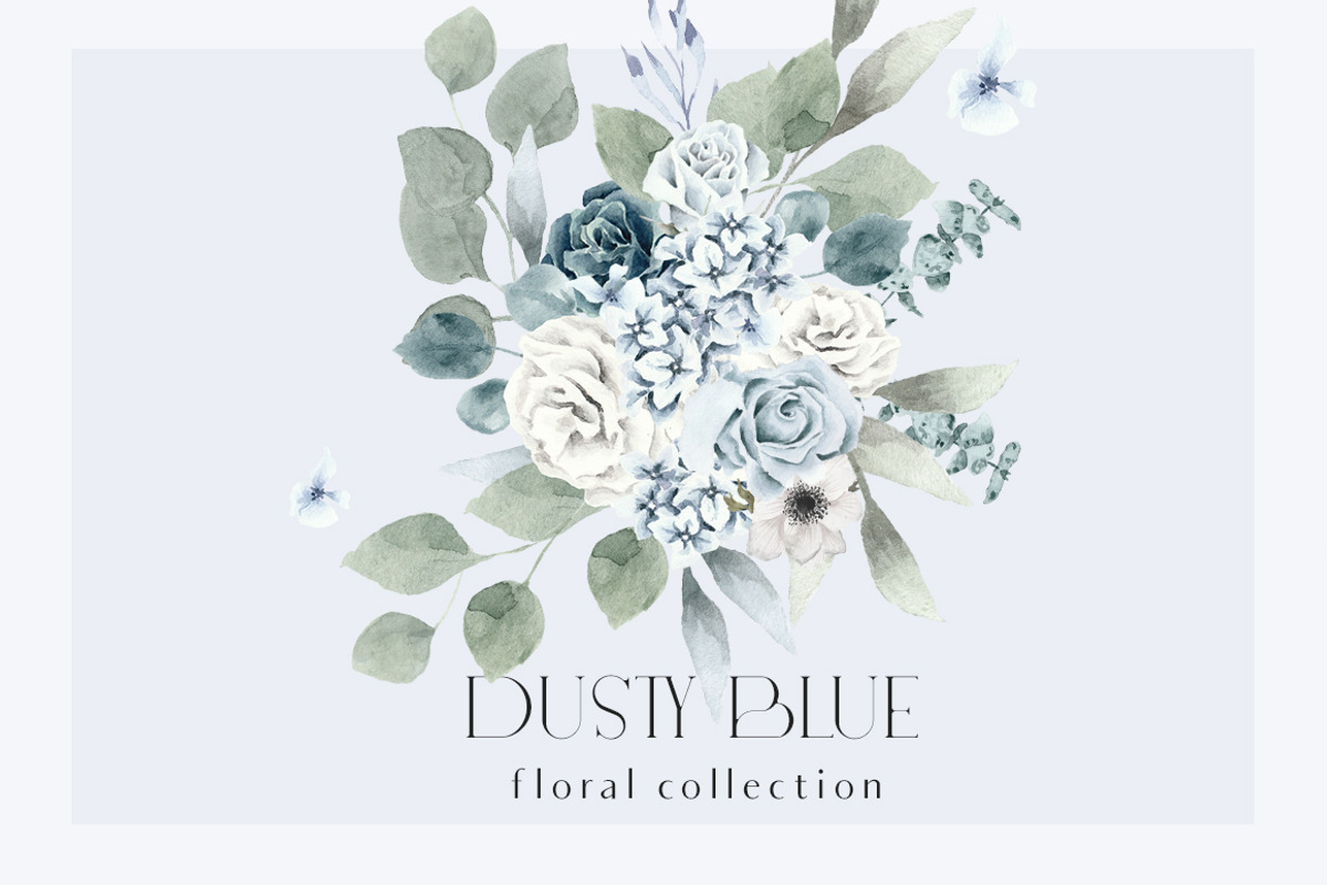 Dusty Blue- Watercolor floral Set, an Illustration by Grace Noboa Illustrations (Photo 1 of 9)