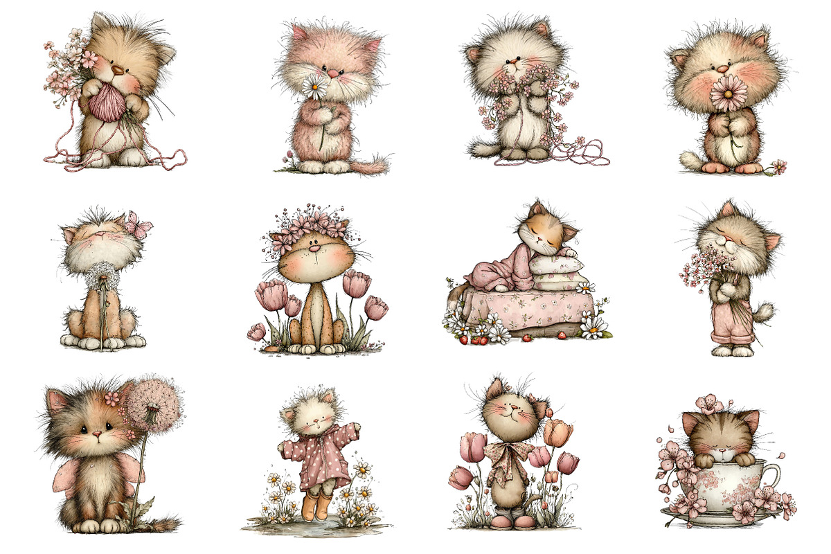 Whimsical Spring Cat Clipart, an Illustration by Dream Creation (Photo 2 of 4)