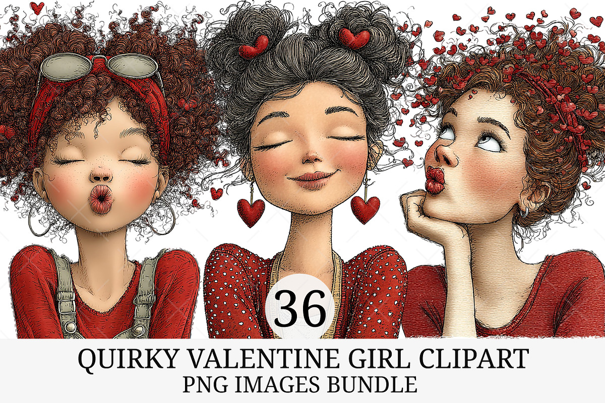 Quirky Valentine Girl Clipart, an Illustration by Craft Nest (Photo 1 of 10)