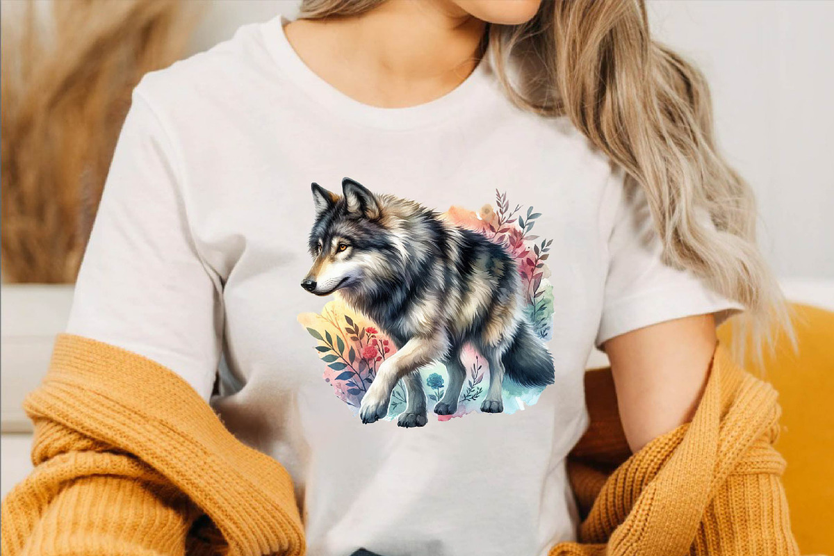 Watercolor Wolf  Sublimation Clipart, an Illustration by SVGArt (Photo 3 of 7)