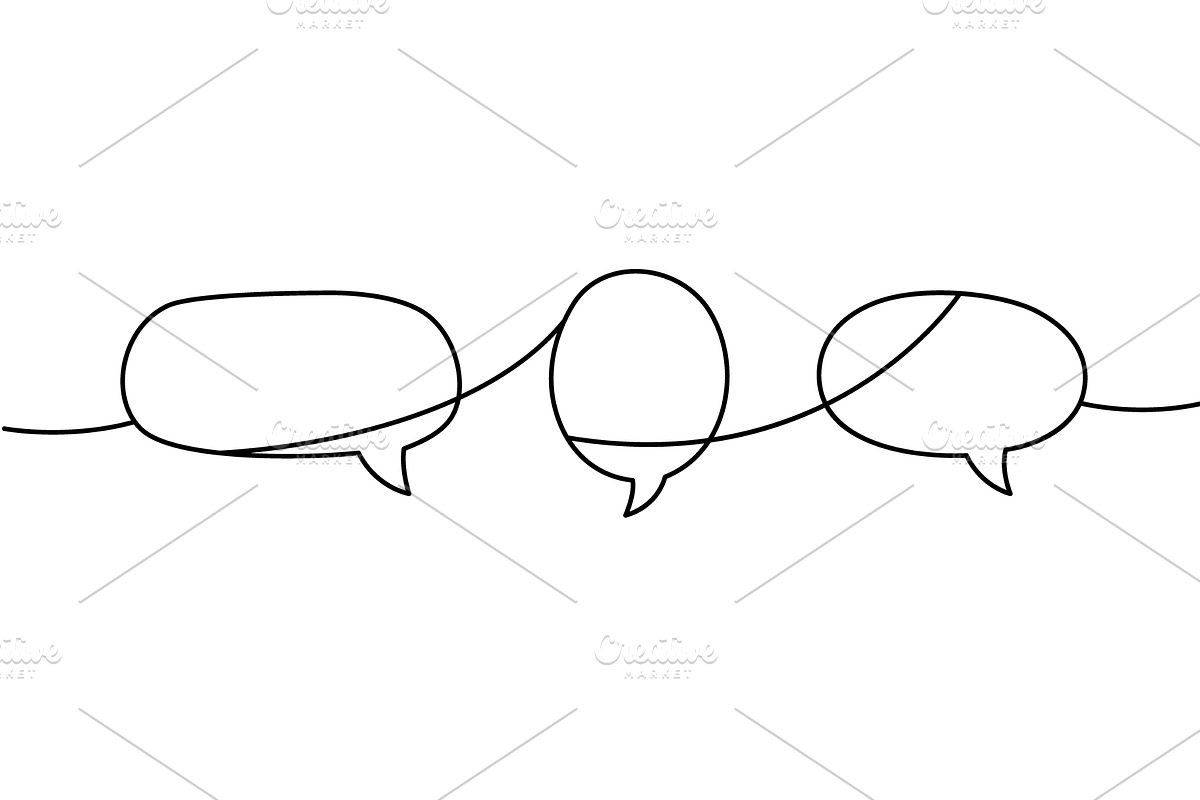 Continuous line art of three speech, an Object Illustration by GraphiShop