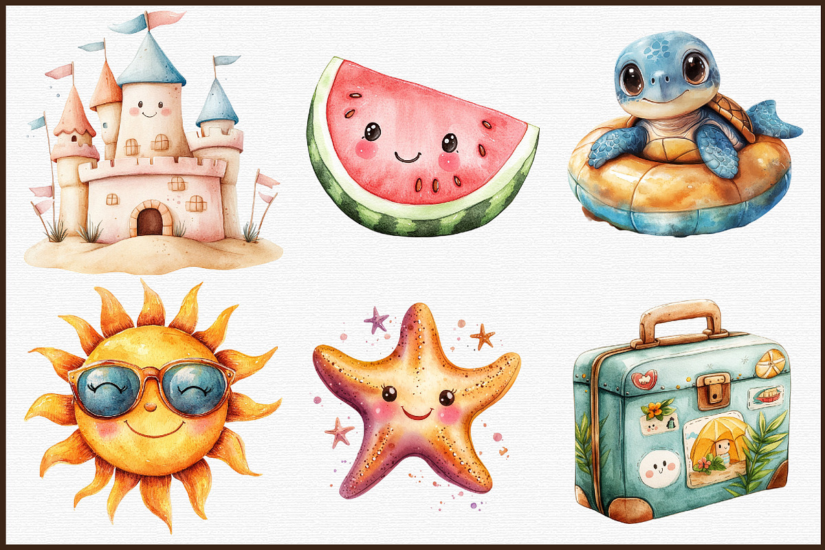 Kawaii Beach Clipart Bundle, an Illustration by Sublimation Artist (Photo 3 of 6)