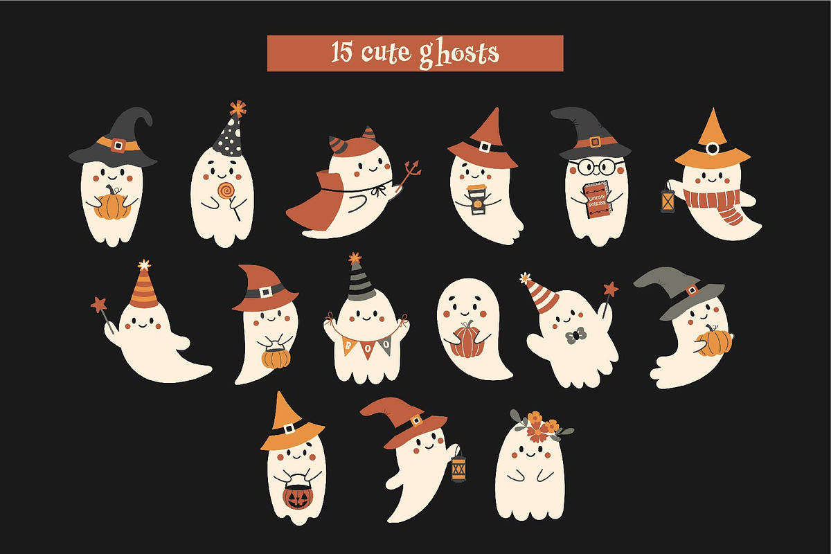 Hey BOO! Cute ghost clipart, a Seasonal Illustration by EltaMaxArt (Photo 3 of 14)