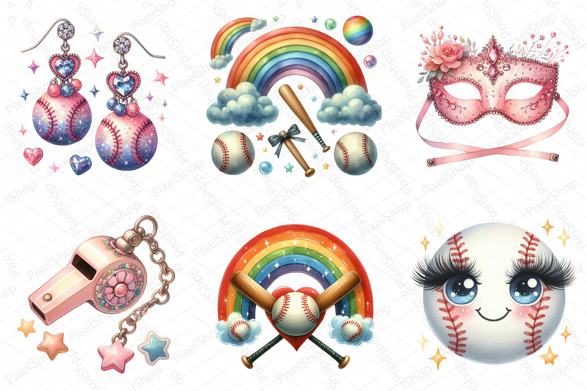 Retro Girly Baseball Clipart, an Illustration by DreamPrint404 (Photo 4 of 5)