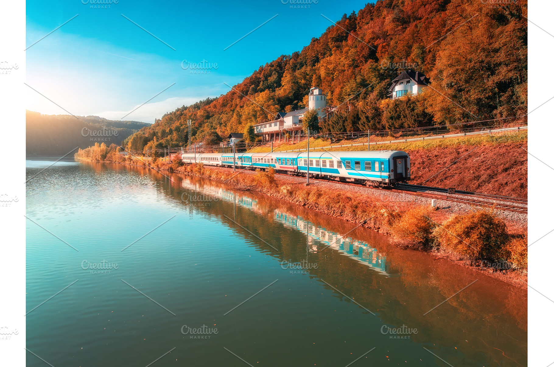 Aerial view of red freight train, a Transportation Photo by den-belitsky