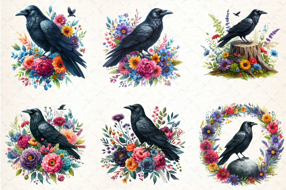Watercolor Black Raven Clipart, an Illustration by DreamCafeArt (Photo 2 of 7)