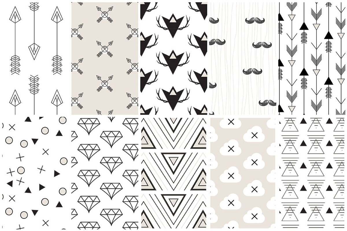 Hipster Seamless Patterns set of 10, a Pattern Graphic by Youandigraphics (Photo 5 of 5)