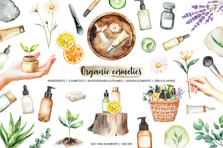 Watercolor organic cosmetic clipart