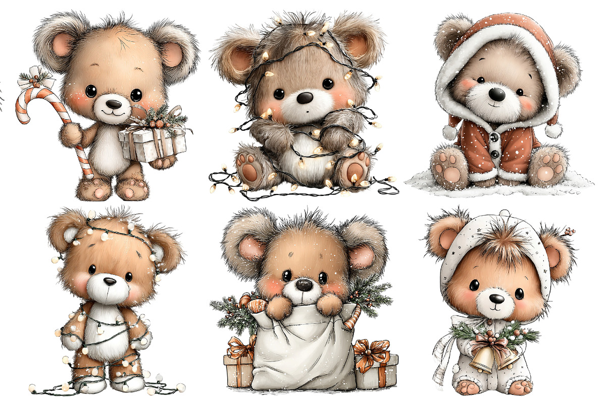 Whimsical Christmas Bear Clipart, an Illustration by Pixels.Craft (Photo 5 of 6)
