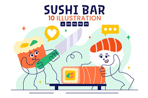 10 Sushi Bar Illustration, a Food Illustration by denayunebgt
