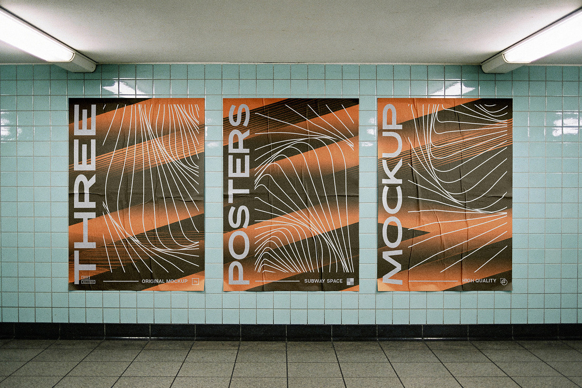 Glued Posters Mockup on Tile Wall, an Advertising Mockup by Design Squad (Photo 5 of 5)